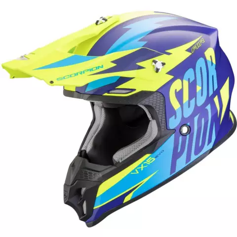 An image of a product called SCORPION VX-16 EVO AIR Slanter Matt Blue-Neon yellow