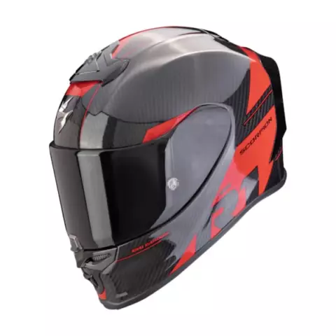 An image of a product called SCORPION EXO-R1 EVO CARBON AIR RALLY Black-Red